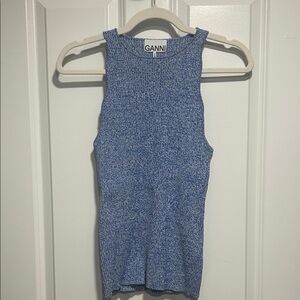Ganni Blue Marled Sleeveless Knit Tank